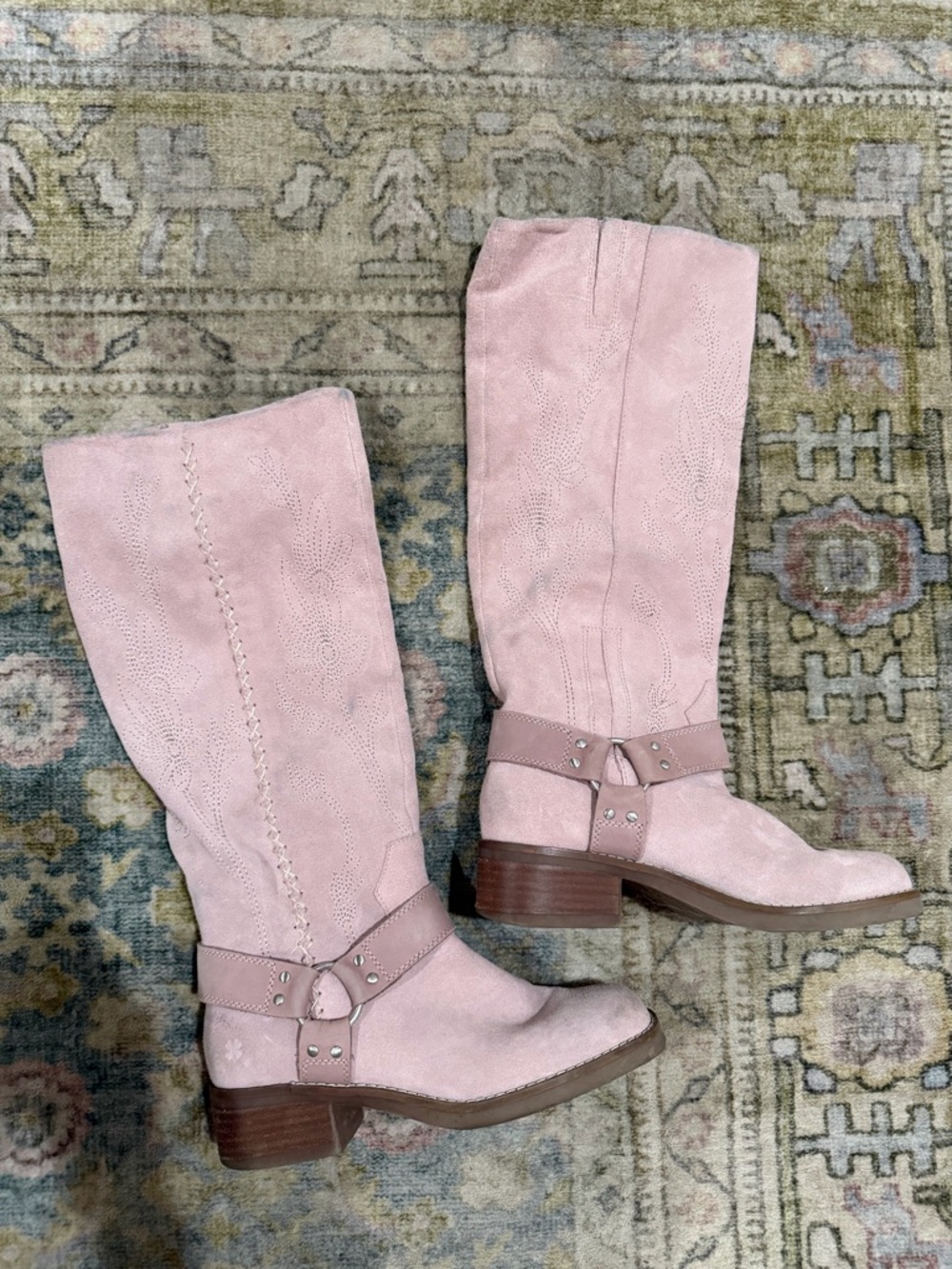 Suede Lucky Brand Pink Suede Mid-Calf Western Boots
